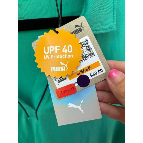 Puma Women's Sparkling Green CloudSpun Piped Sleeveless Golf Polo Size S - Picture 6 of 6